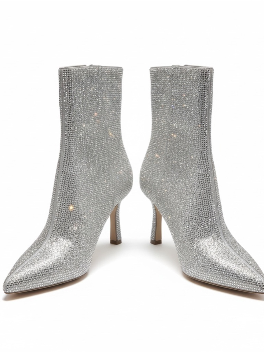 Aqua Silver Rhinestone Pointed-Toe Ankle Booties SZ 6m